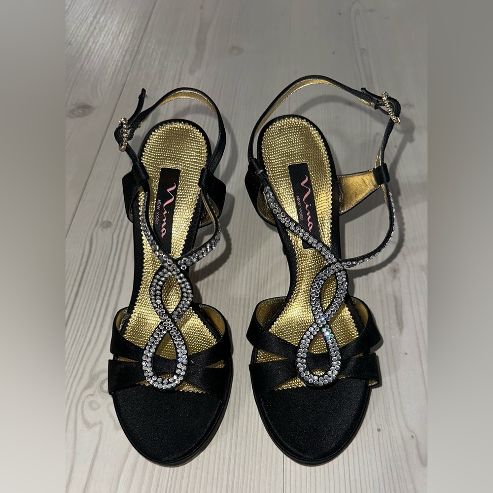 Nina Black and Gold Heels with Silver Accents
